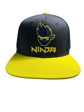 Team Ninja Flatbill Snapback Hat Cap Navy Blue Yellow Embroidered NEW NWT